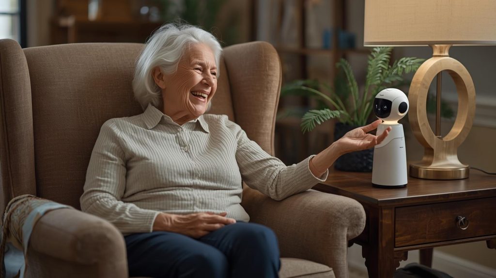 Elderly Lady and Little Robot